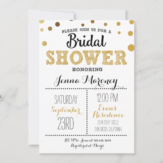Gold punktiert Brautparty-Einladung Einladung (Vorderseite)