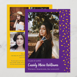 Gold Purple Confetti Graduation Announcement Einladung
