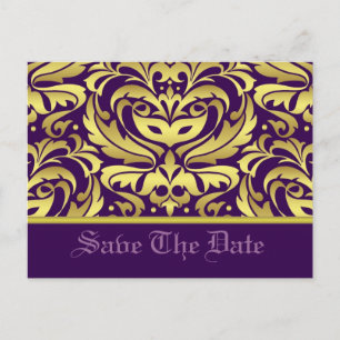 Gold & Purple Damast-Save-the-Date-Postkarte mit S Ankündigungspostkarte