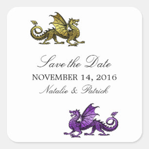 Gold Purple Drachen Save the Date Aufkleber