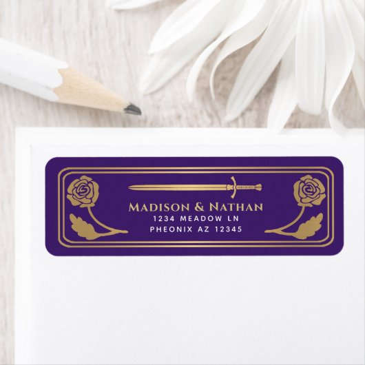 Gold Purple Medieval Fantasy Sword Wedding Label (Insitu)