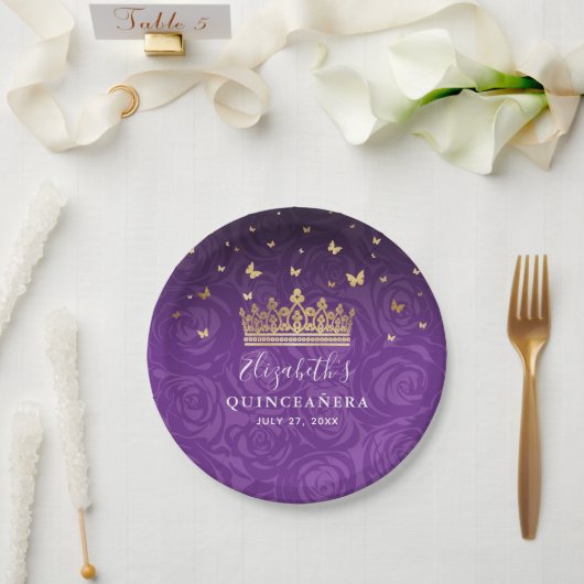 Gold Purple Quinceanera Birthday Party Template Pappteller (Hochzeit)