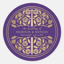 Gold Purple Royal Medieval Sword Wedding  Runder Aufkleber