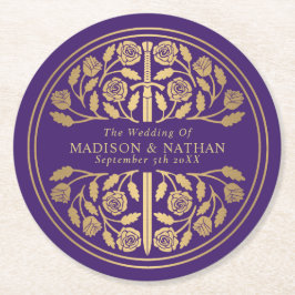 Gold Purple Royal Medieval Sword Wedding Runder Pappuntersetzer