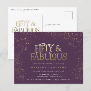 Gold purpur Glitter 50 und fabelhafte Geburtstagsf Postkarte