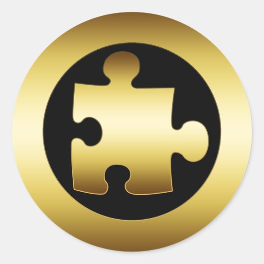 GOLD PUZZLE PIECE RUNDER AUFKLEBER (Vorderseite)
