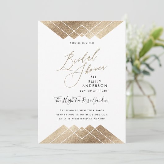 Gold Pyramid Geometric Gatsby Brautparty Einladung (Stehend Vorderseite)