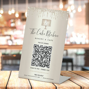 Gold QR Code Bezahlung Hier Bäckerei Glitzer Tropf Sockelschild