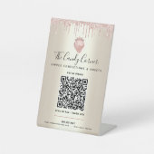 Gold QR Code Bezahlung hier Rosa Erdbeeren Glitzer Sockelschild (Vorderseite)