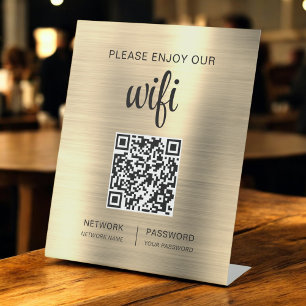 Gold QR Code Bitte genießen Sie unsere WiFi Sockelschild