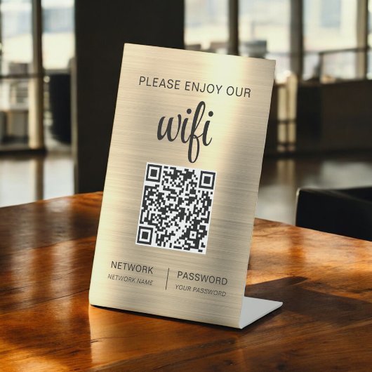 Gold QR Code Bitte genießen Sie unsere WiFi Sockelschild