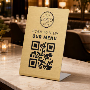 Gold QR-Code-Menü-Tischdisplay Sockelschild