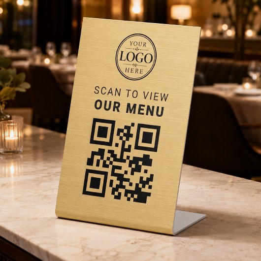 Gold QR-Code-Menü-Tischdisplay Sockelschild