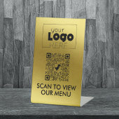 Gold QR Code No Contact Scan for Menu Table Signs Sockelschild