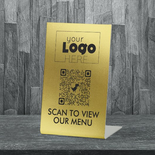 Gold QR Code No Contact Scan for Menu Table Signs Sockelschild