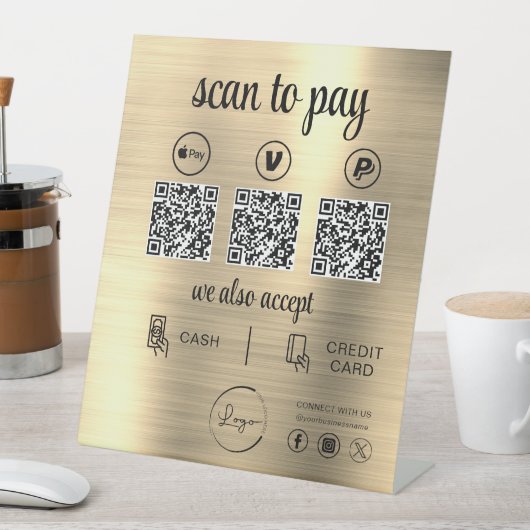 Gold QR Code Payment Scan to Pay Business Logo Sockelschild (In Situ)