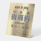 Gold QR Code Payment Scan to Pay Business Logo Sockelschild (Vorderseite)