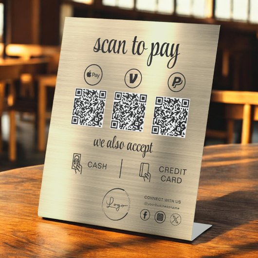 Gold QR Code Payment Scan to Pay Business Logo Sockelschild