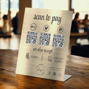 Gold QR Code Payment Scan to Pay Business Logo Sockelschild