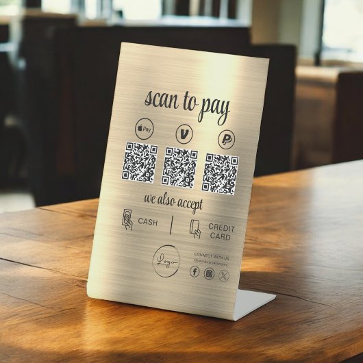 Gold QR Code Payment Scan to Pay Business Logo Sockelschild