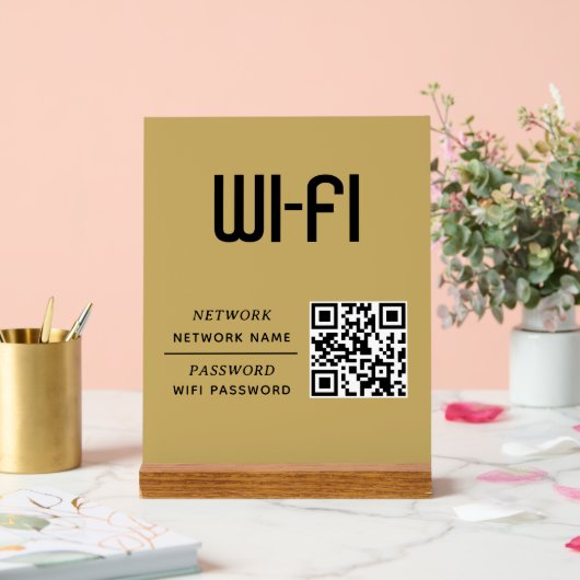 Gold QR Code Wifi-Netzwerkname & Passwort Acrylschild (Hochzeit)