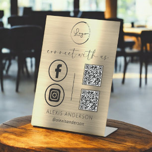 Gold QR Connect mit Social Media des US-Firmenlogo Sockelschild