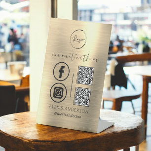 Gold QR Connect mit Social Media des US-Firmenlogo Sockelschild