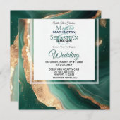 *~*GOLD QR EMERALD GREEN Agate UAWG AR66 Wedding Einladung (Vorne/Hinten)