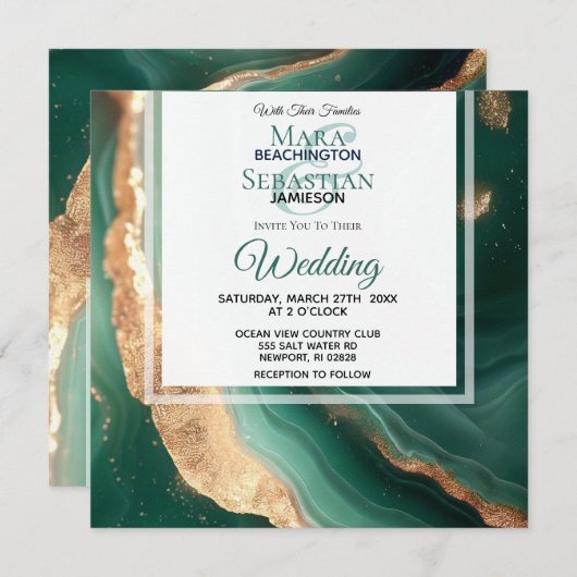 *~*GOLD QR EMERALD GREEN Agate UAWG AR66 Wedding Einladung (Vorne/Hinten)