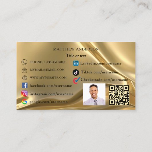Gold qr Logo Mitarbeiter Foto Social Media UK Visitenkarte (Rückseite)