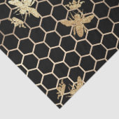 Gold Queen Bees and Honeycomb on Black Decoupage Seidenpapier (Detail)