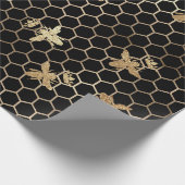 Gold Queen Bees and Honeycomb on Black Geschenkpapier (Ecke)
