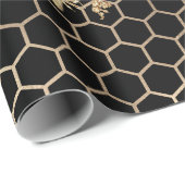 Gold Queen Bees and Honeycomb on Black Geschenkpapier (Rolleneckpunkt)