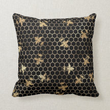 Gold Queen Bees and Honeycomb on Black