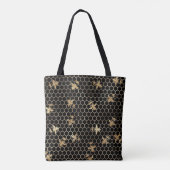 Gold Queen Bees and Honeycomb on Black Tasche (Rückseite)