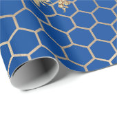 Gold Queen Bees and Honeycomb on Blue Geschenkpapier (Rolleneckpunkt)