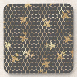 Gold Queen Bees and Honeycomb on Gray Getränkeuntersetzer