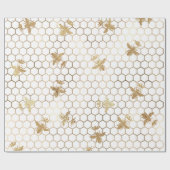 Gold Queen Bees and Honeycomb on White Geschenkpapier (Flach)