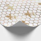 Gold Queen Bees and Honeycomb on White Geschenkpapier (Ecke)