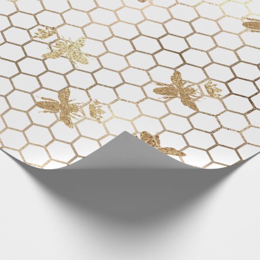 Gold Queen Bees and Honeycomb on White Geschenkpapier (Ecke)