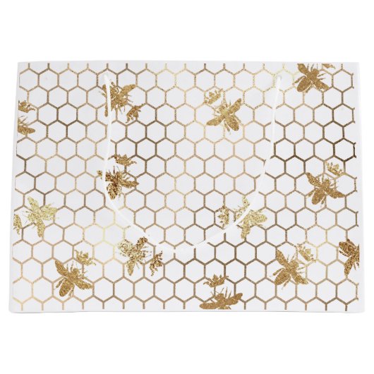Gold Queen Bees and Honeycomb on White Große Geschenktüte (Vorderseite)