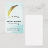Gold Quill Feather Pen Scribble Logo | Aquarell Visitenkarte (Vorne/Hinten)