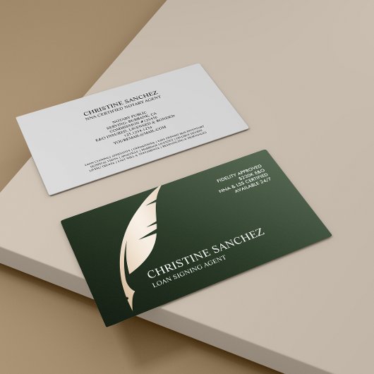 Gold Quill Pen GREEN ÖFFENTLICHES NOTARY SINGNING  Visitenkarte