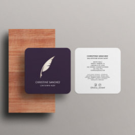 Gold Quill Pen MOBILE NOTARY SINGNING AGENT Lila Quadratische Visitenkarte