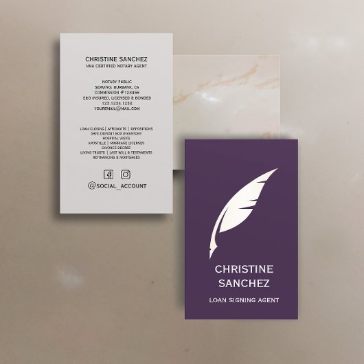 Gold Quill Pen ÖFFENTLICHES NOTARY SINGNING AGENT Visitenkarte