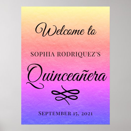 Gold Quinceañera 15. Geburtstag Begrüßungspaket Poster (Vorne)