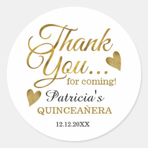 Gold Quinceañera 15. Geburtstagsparty Vielen Dank Runder Aufkleber