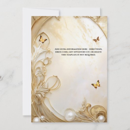 Gold Quinceañera Ballgown luxuriöse Blumenperle Einladung (Rückseite)