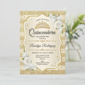 Gold Quinceanera Einladung (Stehend Vorderseite)