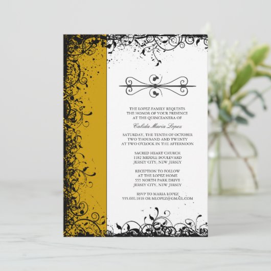 Gold Quinceanera Einladungen (Stehend Vorderseite)